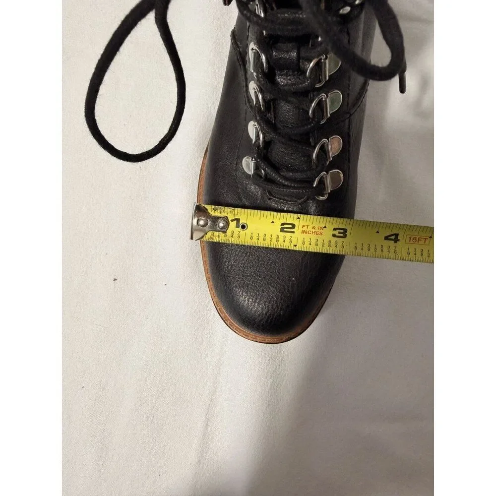 Indigo Rd Black Lace-Up Hiking Ankle Boots Women’s Faux Leather Lug Sole Booties